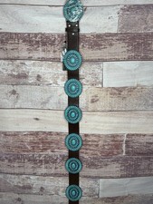 BROWN LEATHER TURQUOISE CONCHO BELT