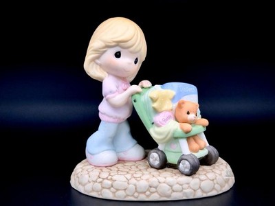 Precious Moments Adorable Girl w Stroller & Teddy Bear Cute Collectible Mom Gift