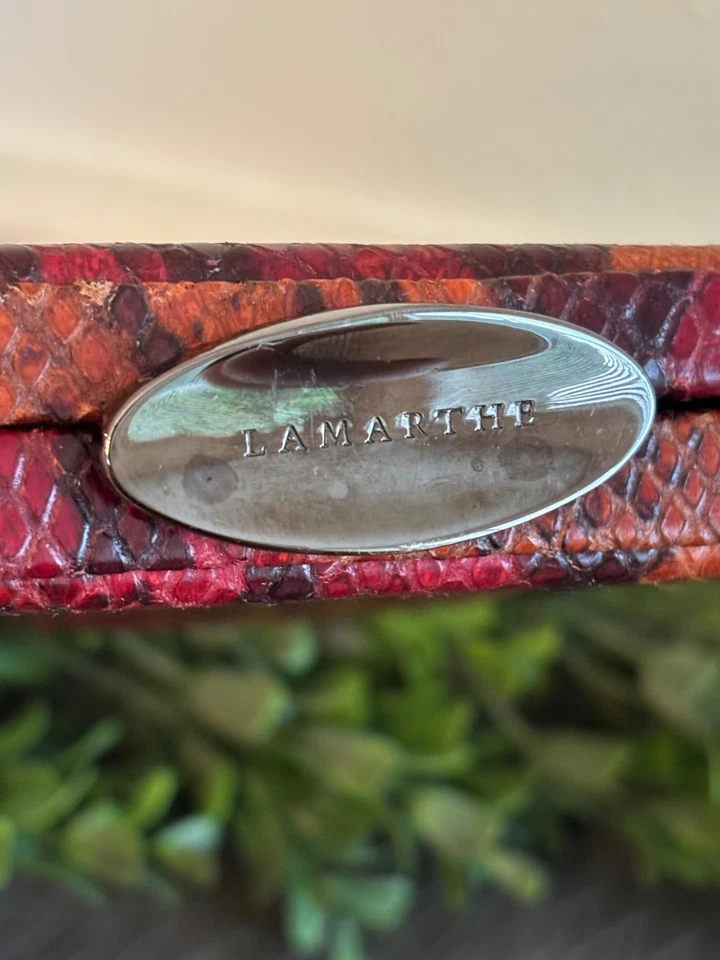 Vintage Lamarthe Italy Snake Print Leather Shoulder Bag Wine Metal Clasp Closure - Image 3 of 4