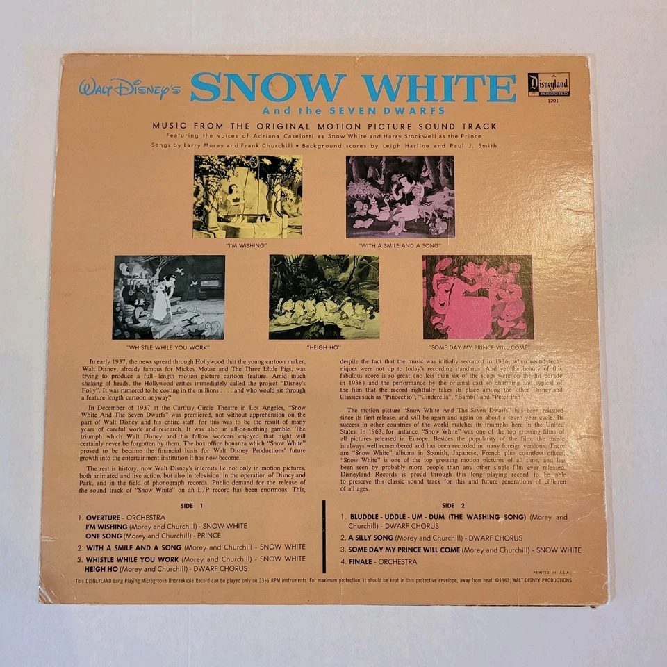 Disco de vinil Walt Disney Branca de Neve e os Sete Anões 1968 - Imagem 2 de 4