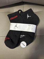 BNWT NIKE JORDAN SIX 6 PAIR SOCKS ANKLE JUMPMAN CUSHION BLACK-RED-WHITE SZ 5Y-7Y