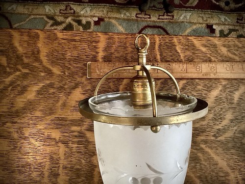 Antique Light Fixture Brass Hanging Lamp Art Glass Floral Victorian Vintage - Picture 11 of 12