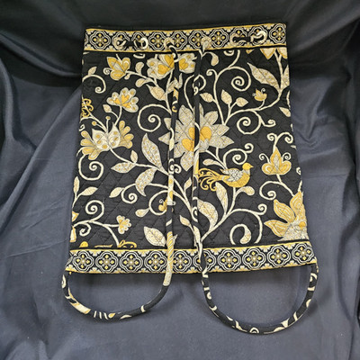 Vera Bradley Backpack Cinch Bag B Retired Yellow Bird Pattern Quilted 