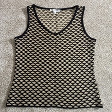 ST. JOHN Gold Black Textured Knit Tank Shell Sweater Women’s P Small Made in USA