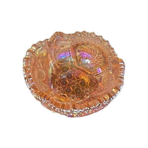 Vtg. Carnival Cut Glass Iridescent  Pink Comet In The Stars Saw Tooth Bowl 7"