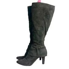 Coach & Four Womens GraySuede Mid-Calf Boots Size 6 With Hexagonal Buckle Detai