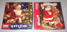 Lot 2 Holiday Christmas Springbok 1000 pc Puzzles -Christmas Kittens Merry Santa