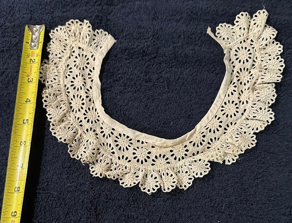 Antiguo collar de encaje eduardiano victoriano plastrón ganchillo 3D SC Estate #N Foto 4 de 4