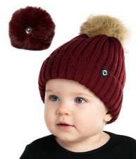 Funky Junque Infant Knit Beanie   Detachable Pom One Size, Burgundy