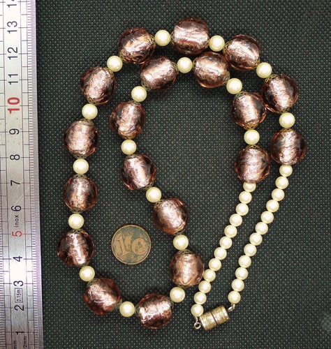 Collier Perles Murano Ancien Antique Silver Foil Venetian Glass Bead Necklace - Picture 2 of 4