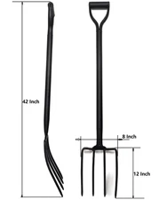 Whole Metal made Strong 4 Tines hay Fork for Turning Compost Piles Aerating Lawn