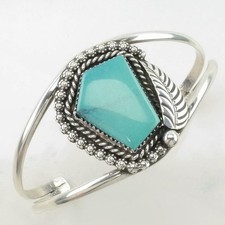 Native American Blue Turquoise Leaf Cuff Sterling Silver Bracelet