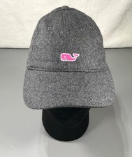 Vineyard Vines Gray Wool Blend Embroidered Pink Whale Logo Leather Strapback Hat