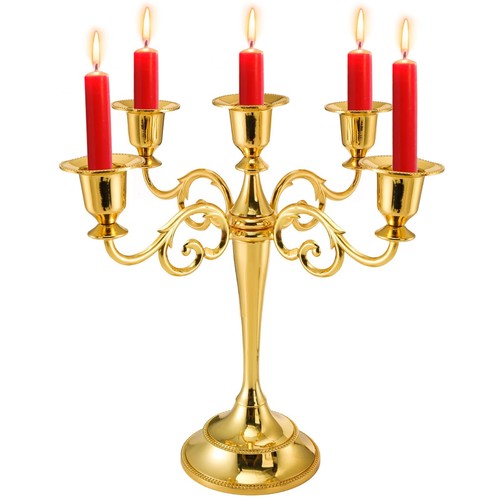 Timeless Gold Candelabra Candle Holder - 10.5 Inch 5-Arm Centerpiece for Events
