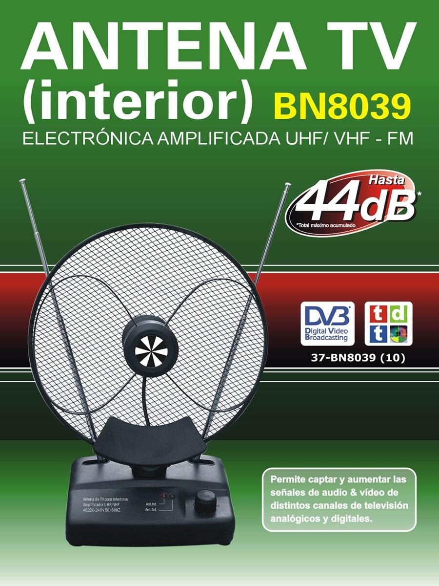 Antena de TV con amplificador para interiores DVB T/T2