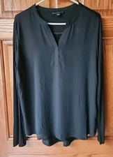 Attention Womens Black Long Sleeve Blouse Top V-Neck Sz L Semi Sheer