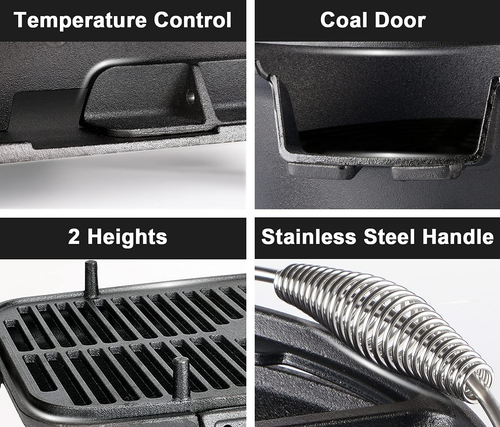 Ci-2020,Pre-Seasoned Large Cast Iron Charcoal Grill,Outdoor Camping - Picture 6 of 7