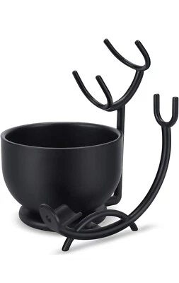 2PC Barber Razor & Shaving Brush Stand Soap Bowl,Razor & Brush Holder Set Black - Image 1 of 4