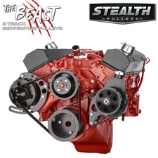 Black Small Block Chevy Serpentine Conversion Kit - Power Steering, SBC 350 400