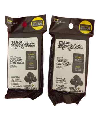 2-Pk T.TAiO Exfoliating Charcoal Soap Sponge / Esponjabon Exfoliante c/Carbon