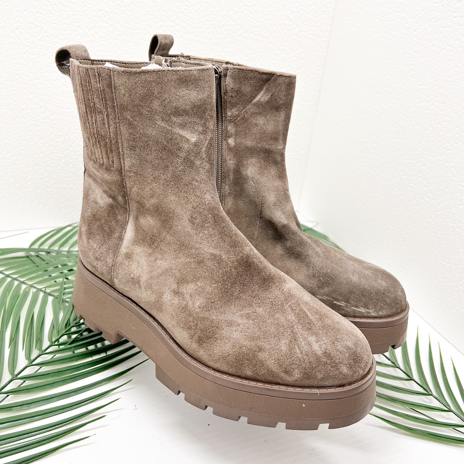 SAOLA Stivaletti Vince Camuto Neframes marroni scamosciati suola grossa cerniera laterale misura 7 5M