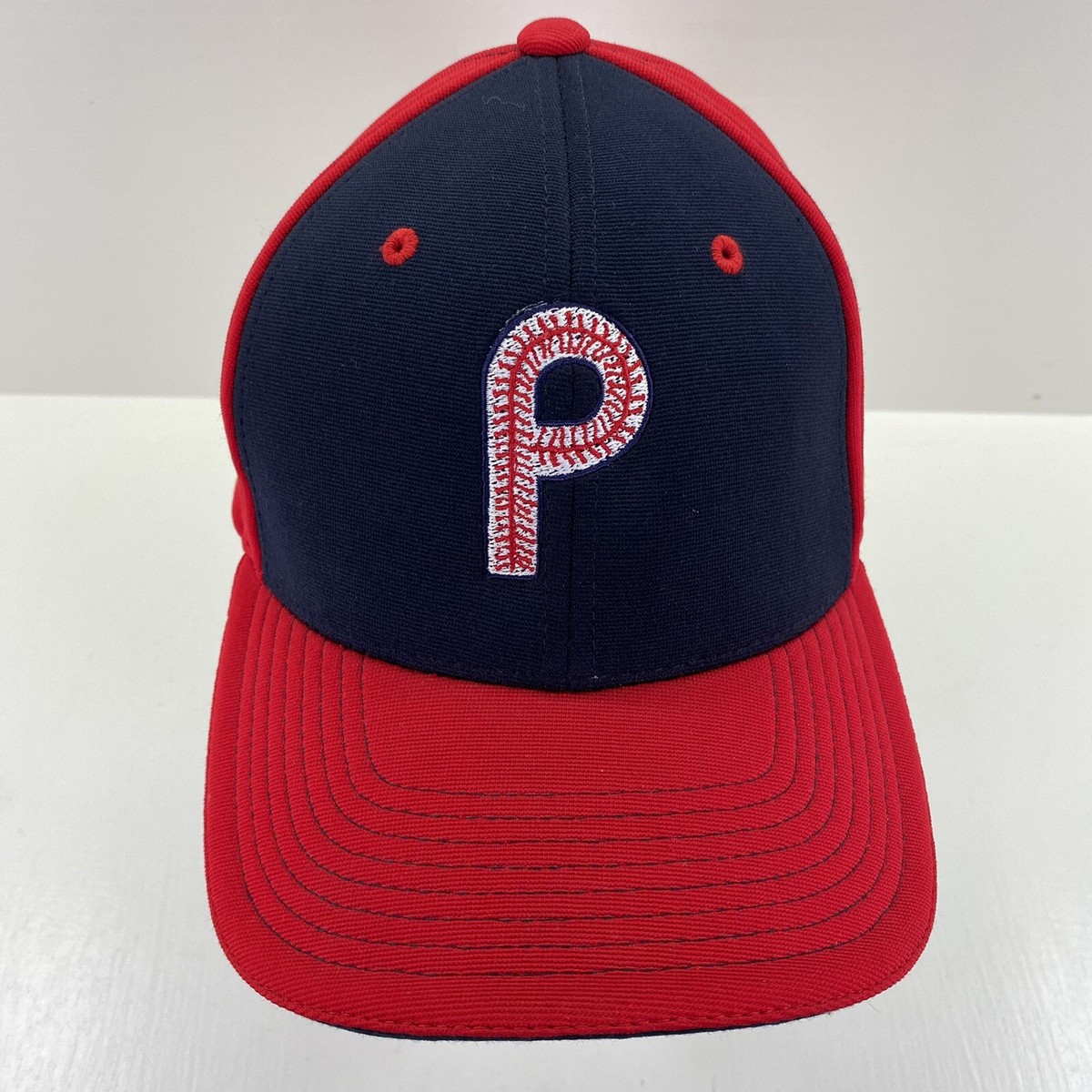 P Baseball Embroidered Logo Hat Pacific Headwear Flexfit Cap Red