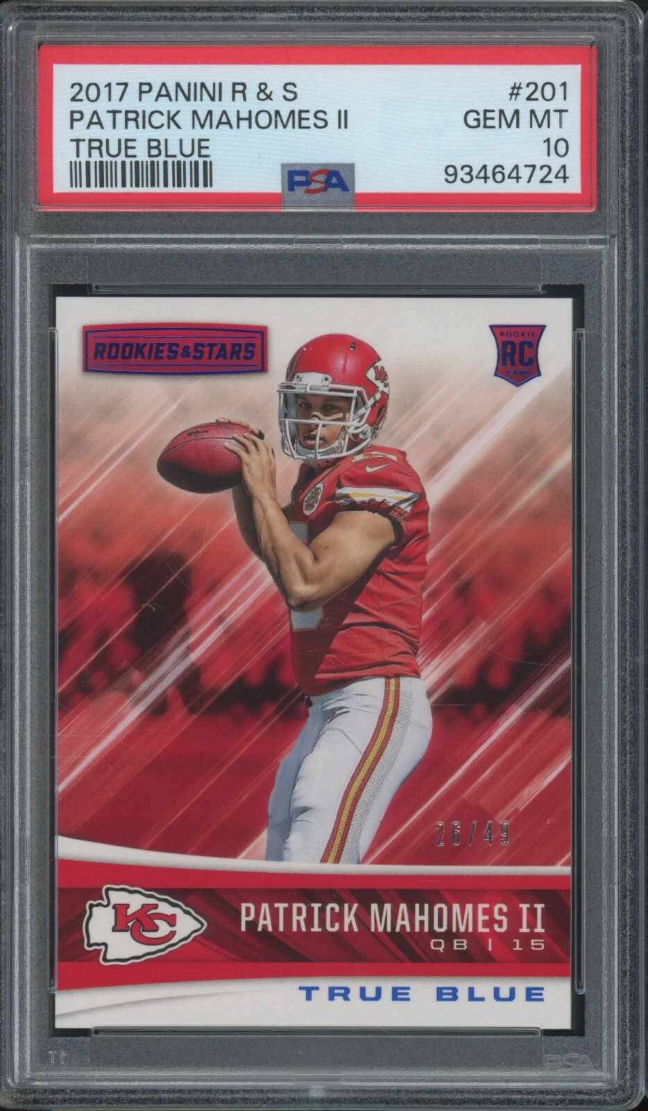 Patrick Mahomes Panini Rookies & Stars #201 True Blue