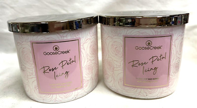 Goose Creek (2) ROSE PETAL ICING 3 Wick Jar Candles pink rose, vanilla waterlily