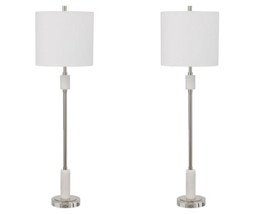 TWO SUSSEX MODERN 35" MARBLE & POLISHED NICKEL TABLE BUFFET LAMP UTTERMOST 29793 - Picture 1 of 7