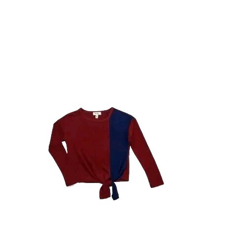Xtraordinary Large  Junior's Longsleeve Tie Front Bottom Top Maroon Navy