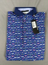 Greyson Golf Shirt Polo Sleeve Logo Shutterfly Print Small Blue NWT MSRP $118