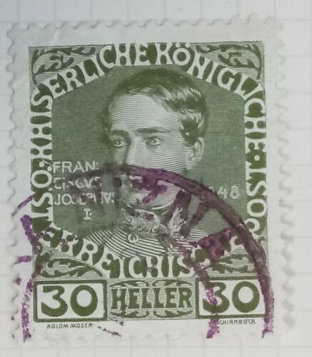 1912 Austria 30H Franz Josef I Commemorative Stamp cd Nizna - Afbeelding 1 van 2