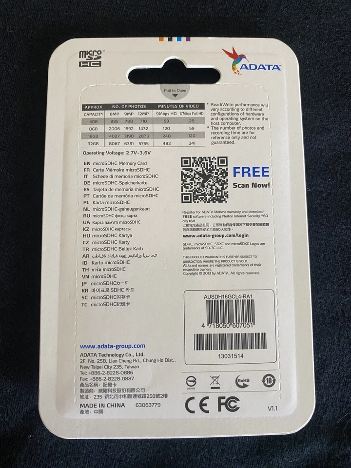 ADATA MicroSDHC CARD Class4 16GB Memory BRAND NEW with ADAPTER - Image 2 of 2