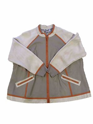Linea by Louis Dell'Olio Leather Jacket w/ Knit Sleeves Size 2X Tan Ivory Orange