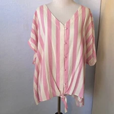 Studio B Bobeau Striped Button Down Knot Front Top, Size 3XL