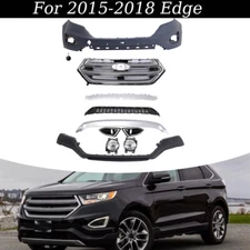 Front Bumper Cover Complete Kit W/ Grille & Fog Lights For 2015-2018 Ford Edge
