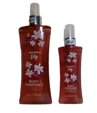 Body Fantasies JASMINE & Lily Fragrance Body Spray 8oz bottle + 3.2oz bottle NEW