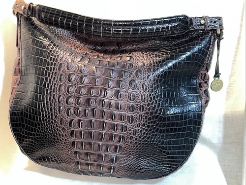 LARGE GENUINE BRAHMIN Croc Embossed Leather Crossbody Handbag - Picture 6 of 17