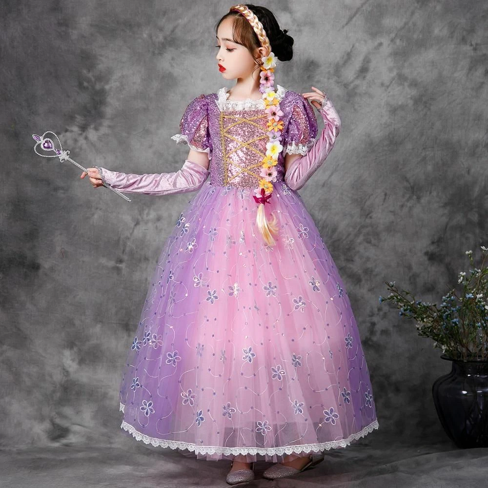 Halloween Costume Girls Dress Rapunzel Cosplay Carnival Princess Child Outfit