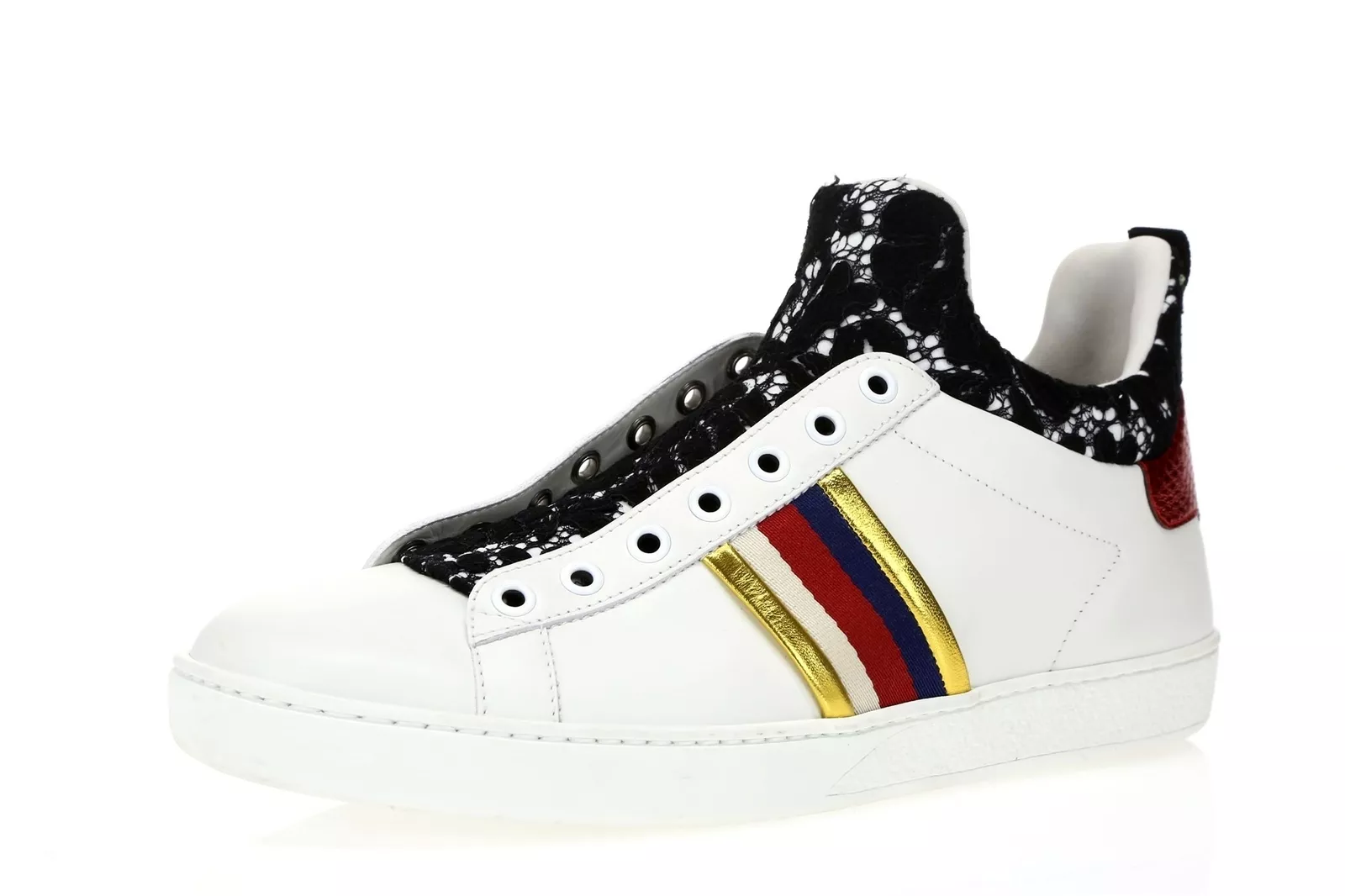 Baskets femme GUCCI 160474 cuir blanc/noir dentelle taille 37
