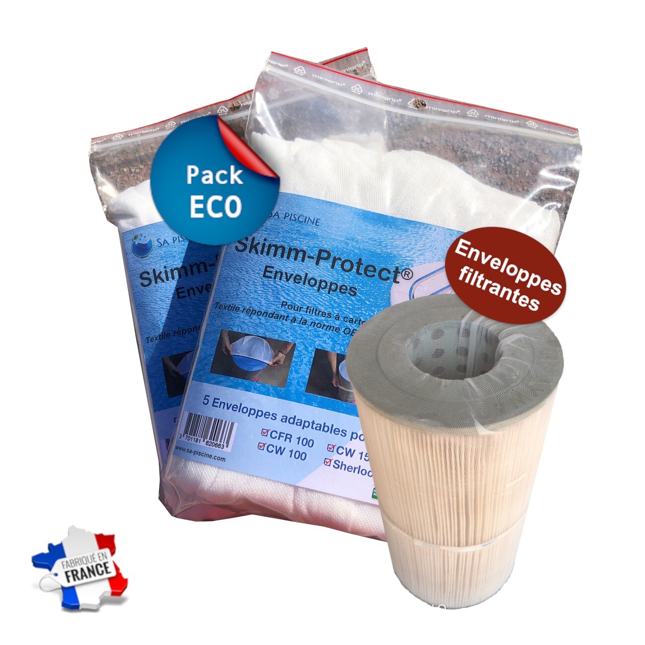 Enveloppes de cartouches piscines et spas pack éco filtration fine 50 microns