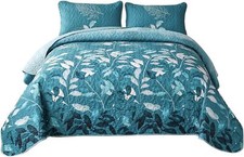 WONGS Floral Botanical Leaves Gradient Bedspread Coverlet Quilt Set Queen King