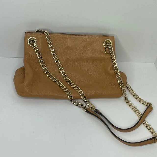 Michael Kors Brown Tan Leather Shoulder Bag with Gold Chain Detail