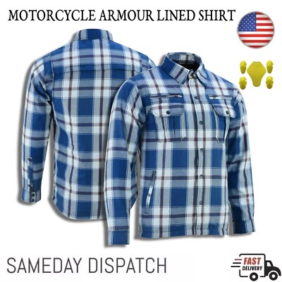 Men Motorcycle Flannel Protective Shirt with Removable Armor Pads