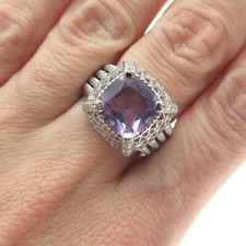 925 Sterling Silver Real Cushion-Cut Amethyst  White Topaz Ring Size 7