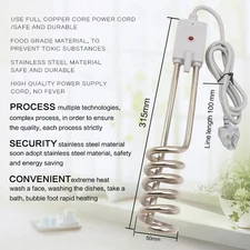 2 x Travel Portable Electric Hot Water Heater immersion Element 1500W Camping