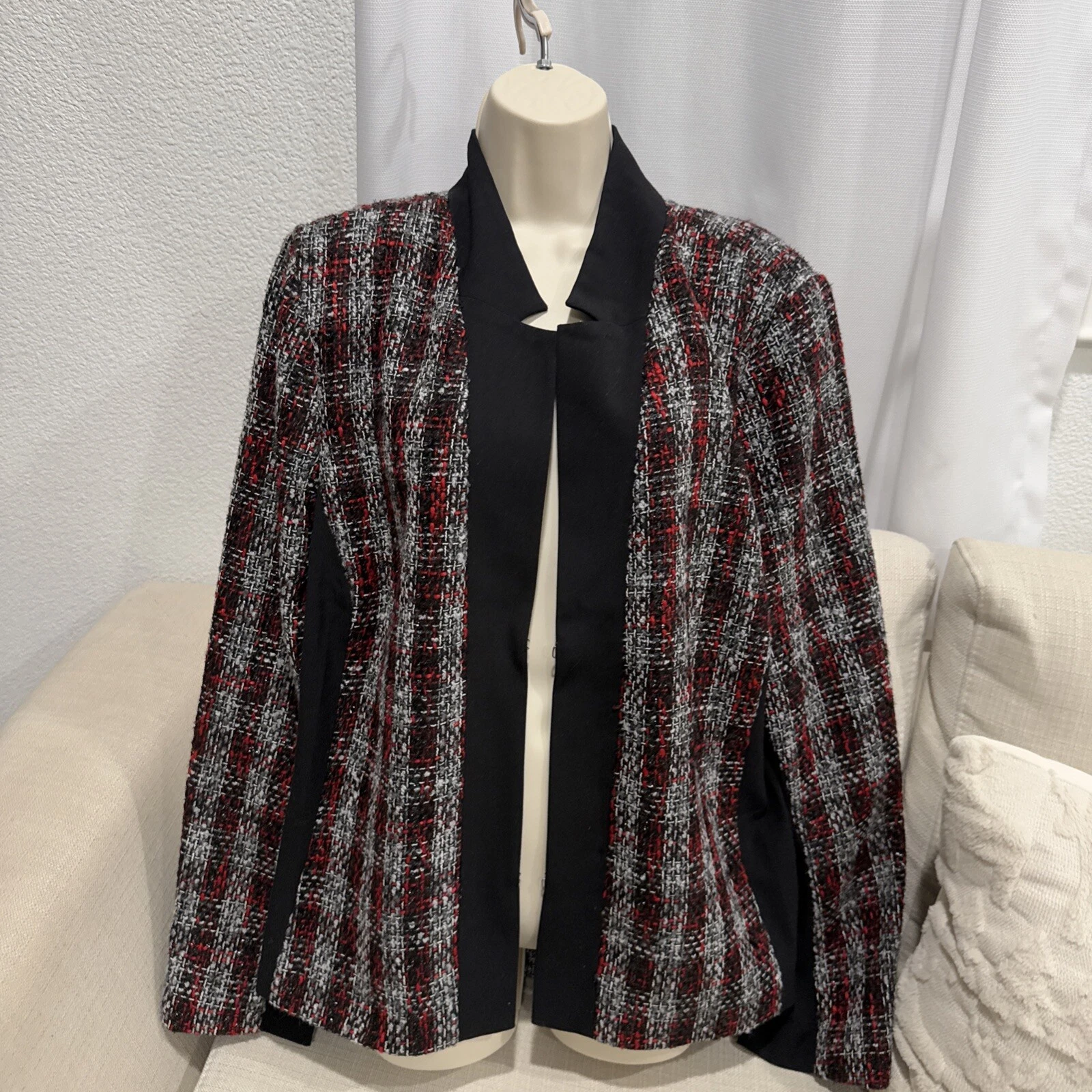 VETEMENTS Giacca blazer Lane Bryant rosso grigio e nero metallizzato moderno foderato in tweed taglia 20