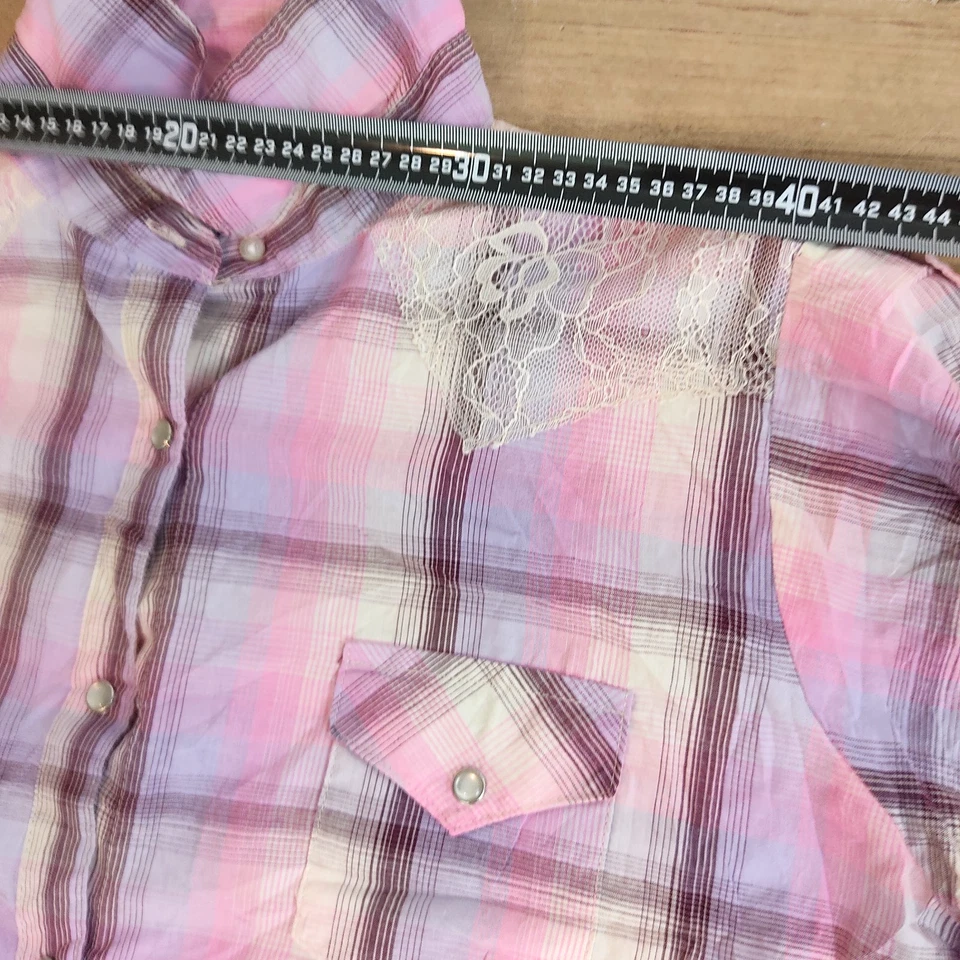 Camisa Wrangler Mujer Talla XL Cuadros Encaje Rosa Occidental Manga Corta Abotonada Foto 4 de 4