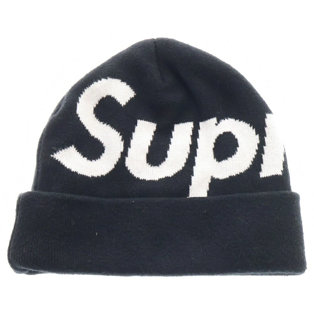 Bonnet tricot Supreme 24Aw grand logo couleur noire Pavingsapporo Store AC805