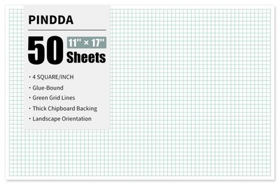 Engineering Graph Paper Pads, 11''x17 ''Grid Paper, 4x4 Graph Ruled, 50 Sheets ...
